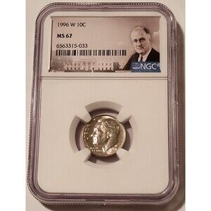 1996 W Roosevelt Dime MS67 NGC Portait Label
